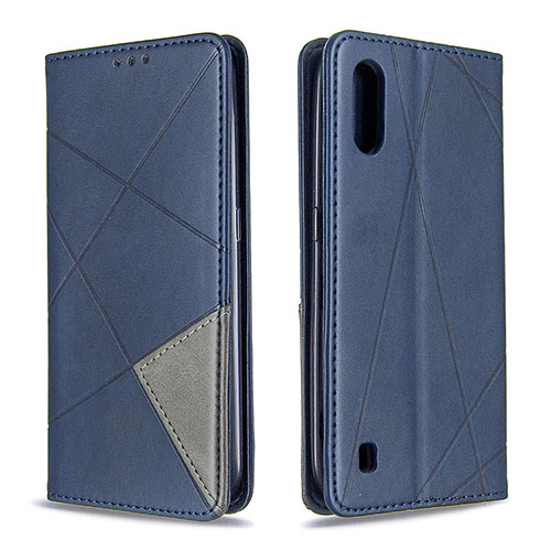 Leather Case Stands Flip Cover Holder B07F for Samsung Galaxy A01 SM-A015 Blue