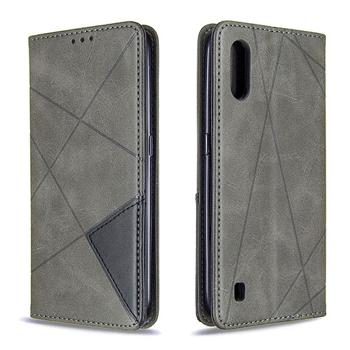 Leather Case Stands Flip Cover Holder B07F for Samsung Galaxy A01 SM-A015 Gray