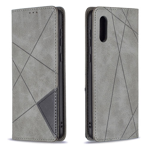 Leather Case Stands Flip Cover Holder B07F for Samsung Galaxy A02 Gray