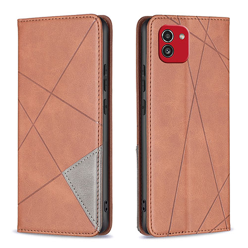 Leather Case Stands Flip Cover Holder B07F for Samsung Galaxy A03 Brown