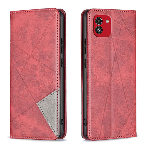 Leather Case Stands Flip Cover Holder B07F for Samsung Galaxy A03 Red