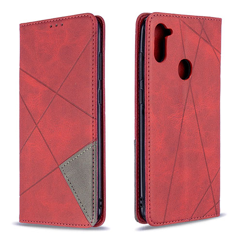 Leather Case Stands Flip Cover Holder B07F for Samsung Galaxy A11 Red