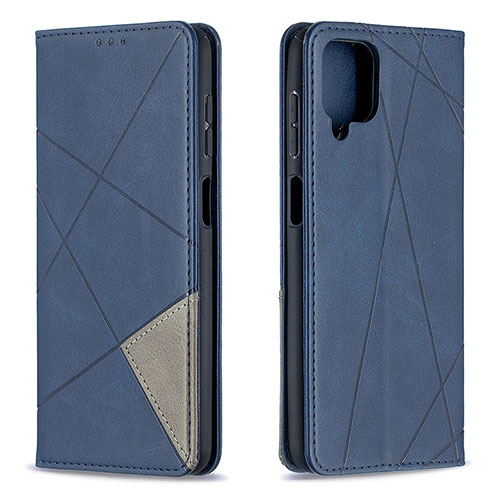 Leather Case Stands Flip Cover Holder B07F for Samsung Galaxy A12 Blue