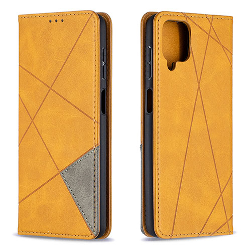 Leather Case Stands Flip Cover Holder B07F for Samsung Galaxy A12 Nacho Light Brown