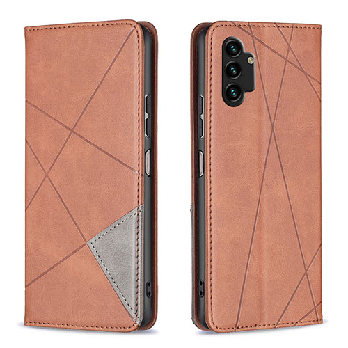 Leather Case Stands Flip Cover Holder B07F for Samsung Galaxy A13 4G Brown