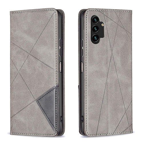 Leather Case Stands Flip Cover Holder B07F for Samsung Galaxy A13 4G Gray