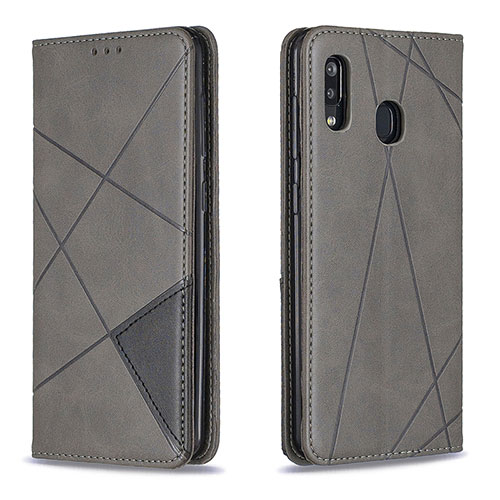 Leather Case Stands Flip Cover Holder B07F for Samsung Galaxy A20 Gray