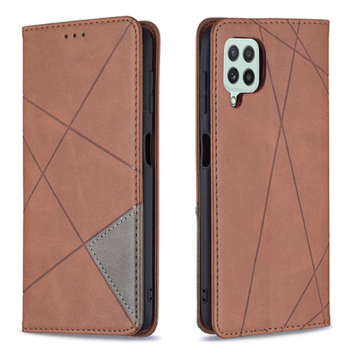 Leather Case Stands Flip Cover Holder B07F for Samsung Galaxy A22 4G Brown