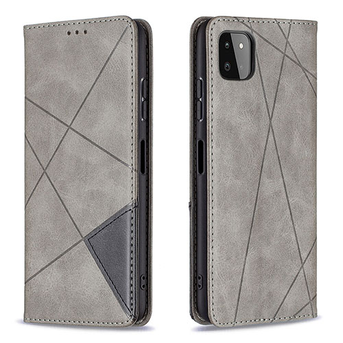 Leather Case Stands Flip Cover Holder B07F for Samsung Galaxy A22 5G Gray
