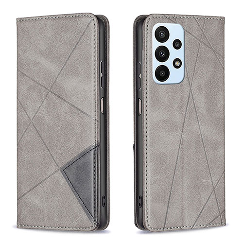 Leather Case Stands Flip Cover Holder B07F for Samsung Galaxy A23 4G Gray