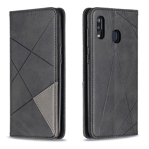 Leather Case Stands Flip Cover Holder B07F for Samsung Galaxy A30 Black