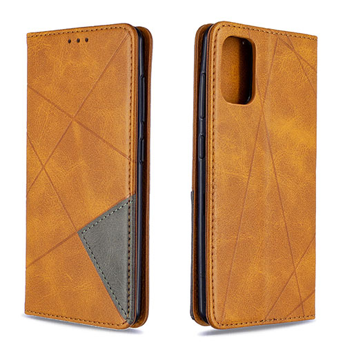 Leather Case Stands Flip Cover Holder B07F for Samsung Galaxy A41 Light Brown