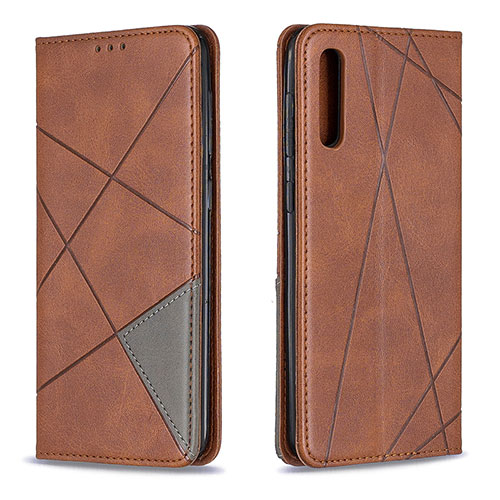 Leather Case Stands Flip Cover Holder B07F for Samsung Galaxy A50S Brown