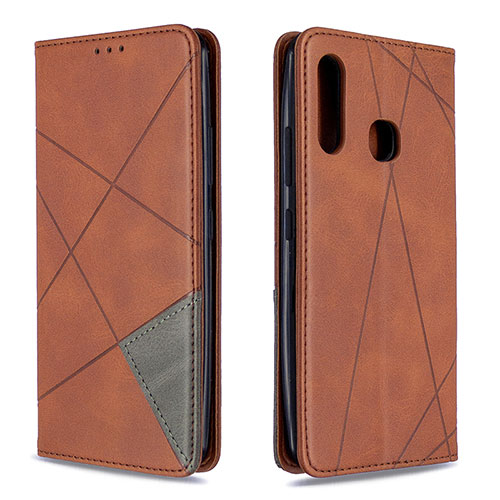 Leather Case Stands Flip Cover Holder B07F for Samsung Galaxy A70E Brown