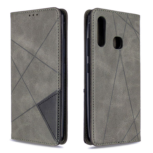 Leather Case Stands Flip Cover Holder B07F for Samsung Galaxy A70E Gray