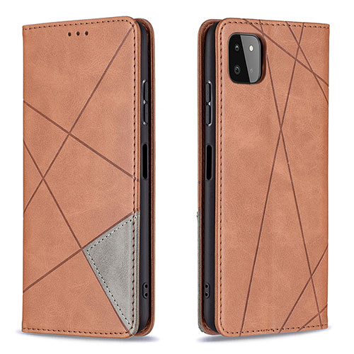 Leather Case Stands Flip Cover Holder B07F for Samsung Galaxy F42 5G Brown