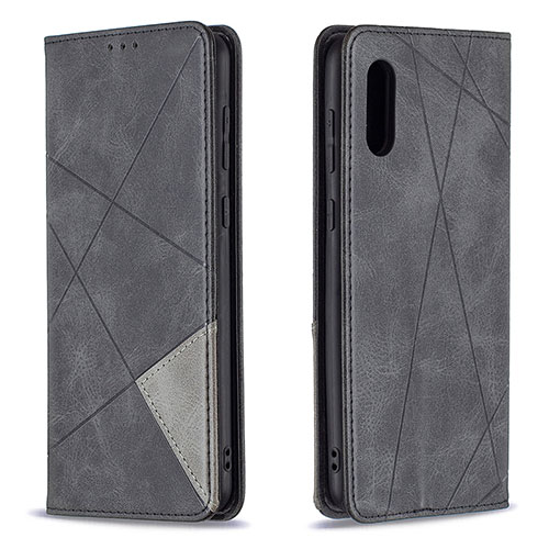 Leather Case Stands Flip Cover Holder B07F for Samsung Galaxy M02 Black