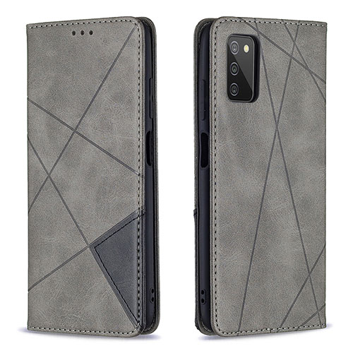 Leather Case Stands Flip Cover Holder B07F for Samsung Galaxy M02s Gray