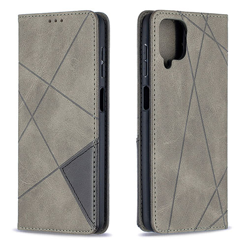 Leather Case Stands Flip Cover Holder B07F for Samsung Galaxy M12 Gray