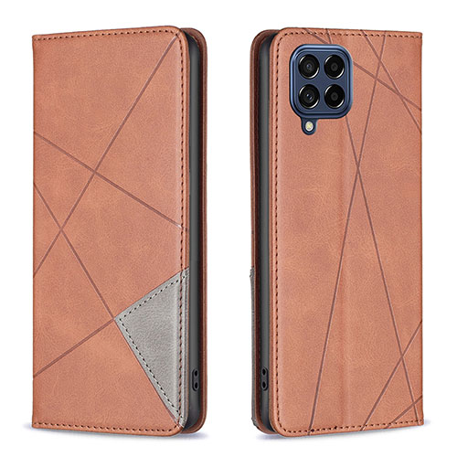 Leather Case Stands Flip Cover Holder B07F for Samsung Galaxy M53 5G Brown