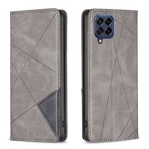 Leather Case Stands Flip Cover Holder B07F for Samsung Galaxy M53 5G Gray