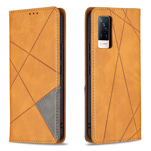 Leather Case Stands Flip Cover Holder B07F for Vivo V21s 5G Light Brown