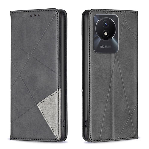 Leather Case Stands Flip Cover Holder B07F for Vivo Y02 Black