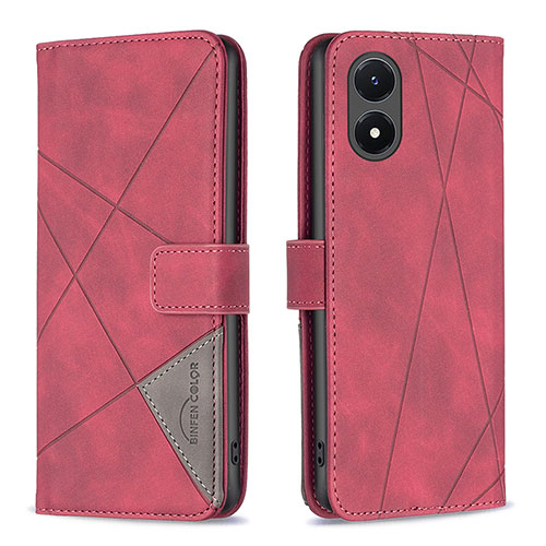 Leather Case Stands Flip Cover Holder B07F for Vivo Y02S Red