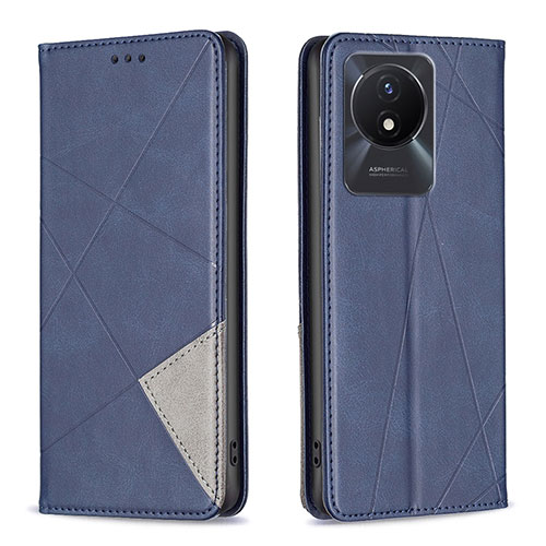 Leather Case Stands Flip Cover Holder B07F for Vivo Y11 (2023) Blue