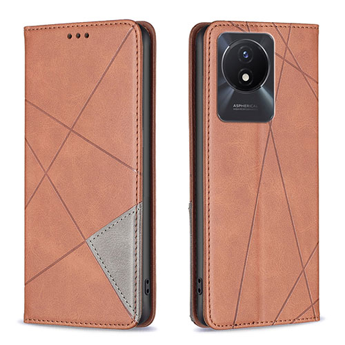 Leather Case Stands Flip Cover Holder B07F for Vivo Y11 (2023) Brown