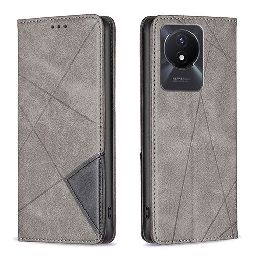 Leather Case Stands Flip Cover Holder B07F for Vivo Y11 (2023) Gray