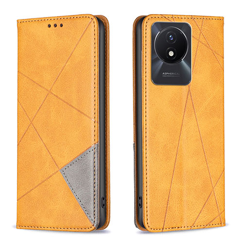 Leather Case Stands Flip Cover Holder B07F for Vivo Y11 (2023) Light Brown