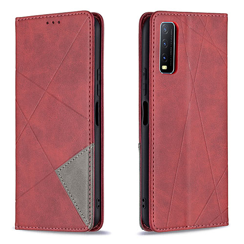 Leather Case Stands Flip Cover Holder B07F for Vivo Y11s Red