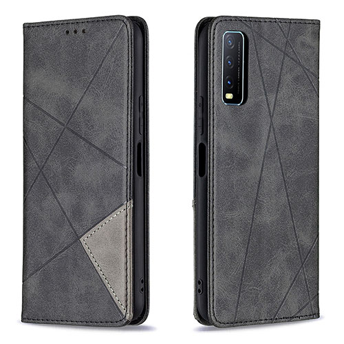 Leather Case Stands Flip Cover Holder B07F for Vivo Y12s (2021) Black