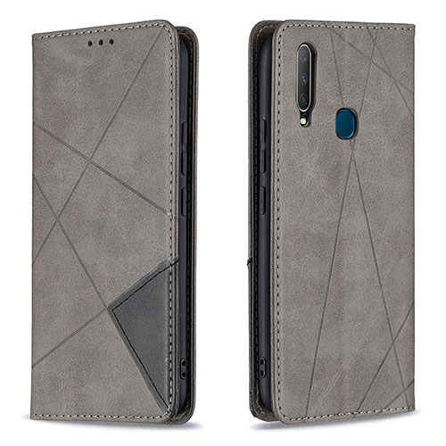 Leather Case Stands Flip Cover Holder B07F for Vivo Y15 Gray