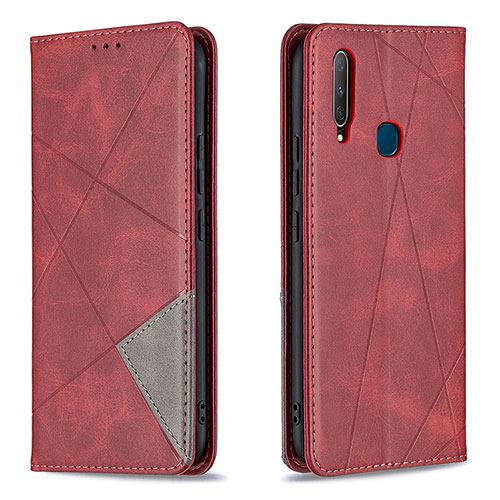 Leather Case Stands Flip Cover Holder B07F for Vivo Y15 Red