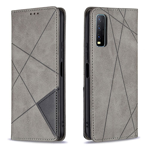 Leather Case Stands Flip Cover Holder B07F for Vivo Y20 (2021) Gray