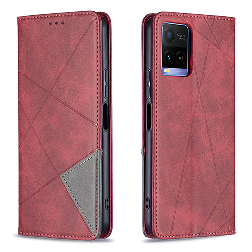 Leather Case Stands Flip Cover Holder B07F for Vivo Y21 Red