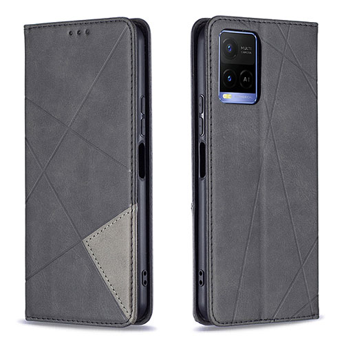 Leather Case Stands Flip Cover Holder B07F for Vivo Y21a Black