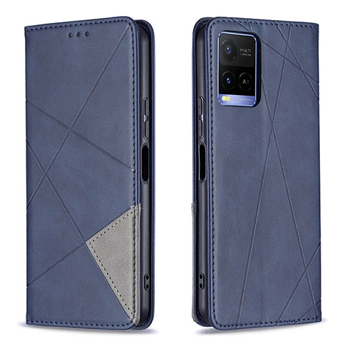 Leather Case Stands Flip Cover Holder B07F for Vivo Y21a Blue