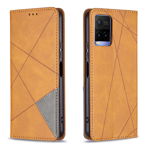 Leather Case Stands Flip Cover Holder B07F for Vivo Y21a Light Brown