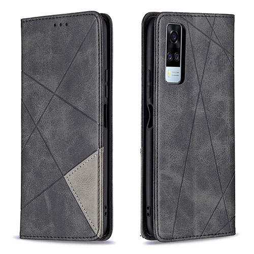 Leather Case Stands Flip Cover Holder B07F for Vivo Y31 (2021) Black