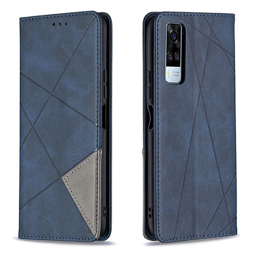 Leather Case Stands Flip Cover Holder B07F for Vivo Y31 (2021) Blue