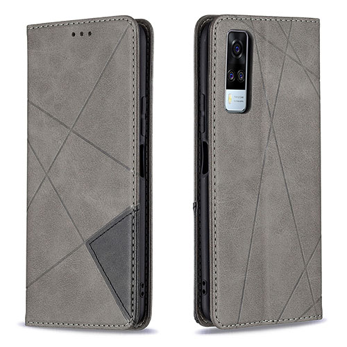 Leather Case Stands Flip Cover Holder B07F for Vivo Y31 (2021) Gray