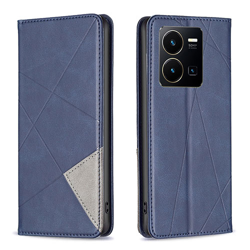 Leather Case Stands Flip Cover Holder B07F for Vivo Y35 4G Blue