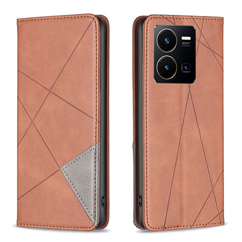 Leather Case Stands Flip Cover Holder B07F for Vivo Y35 4G Brown