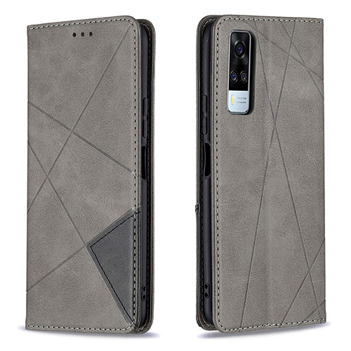 Leather Case Stands Flip Cover Holder B07F for Vivo Y51 (2021) Gray