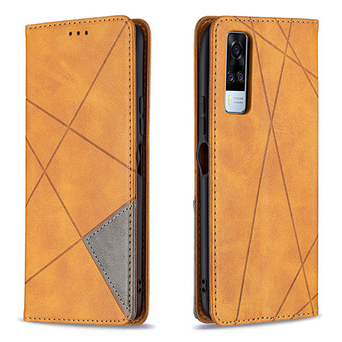 Leather Case Stands Flip Cover Holder B07F for Vivo Y51 (2021) Light Brown