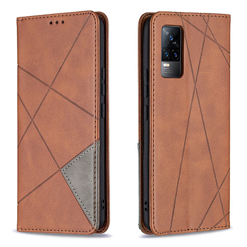 Leather Case Stands Flip Cover Holder B07F for Vivo Y73 (2021) Brown