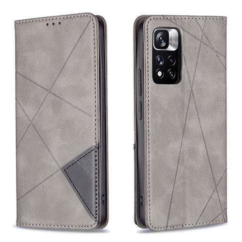 Leather Case Stands Flip Cover Holder B07F for Xiaomi Mi 11i 5G (2022) Gray